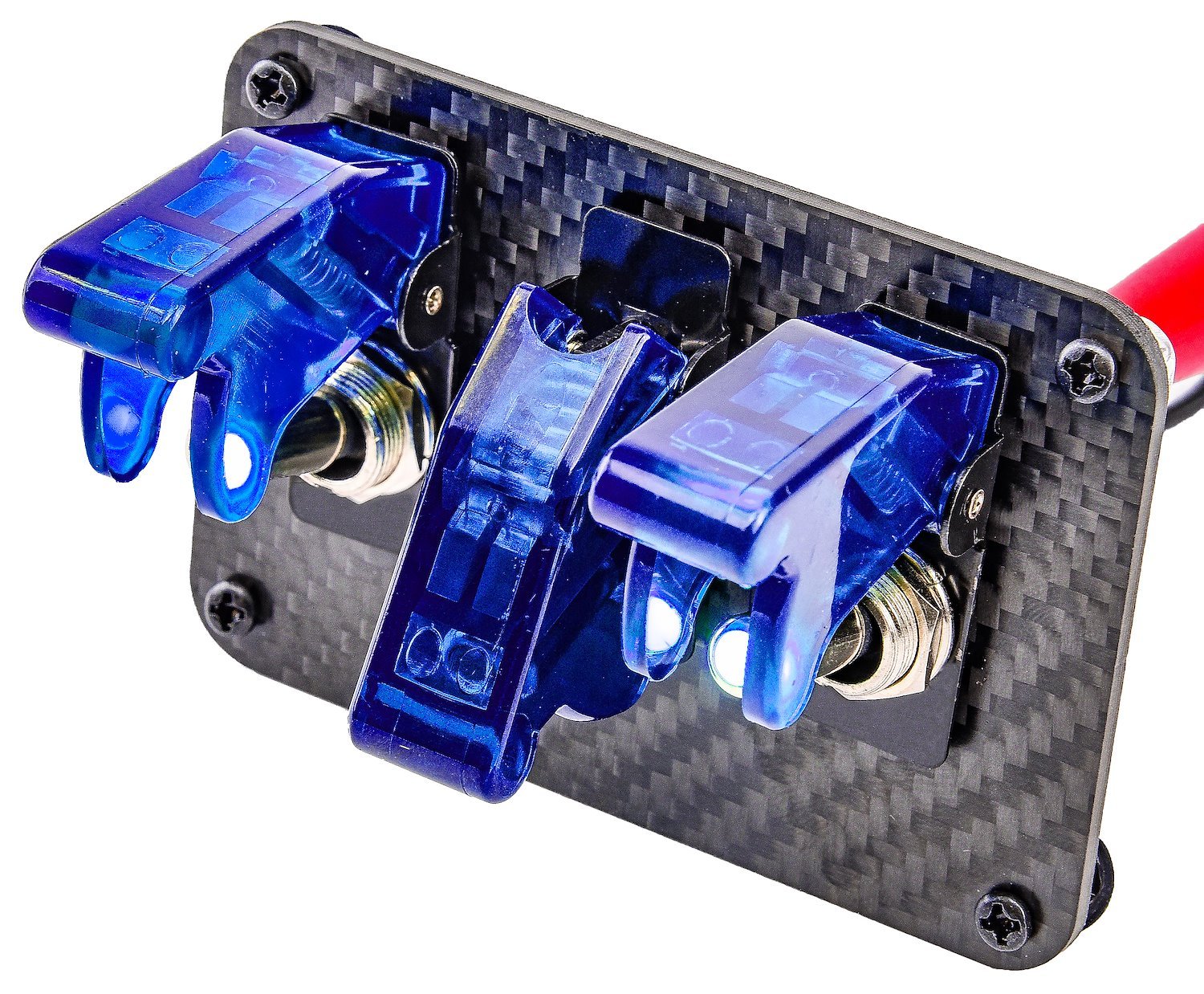 3-Toggle Switch Panel with Switches [Blue Indicators, Carbon Fiber Panel]