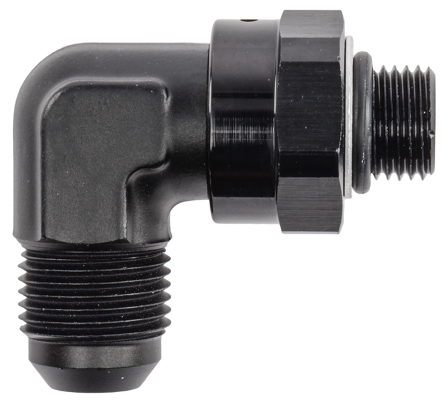 AN Port Adapter Fitting 90 degree -6 AN port (9/16 in.-18 Thread) to -8 AN hose