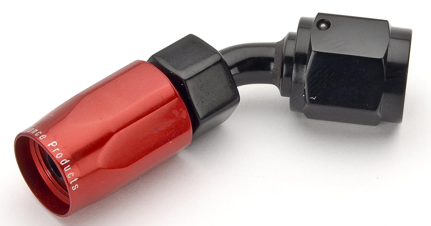 Red/Black 45° Max Flow Swivel Hose End -4AN