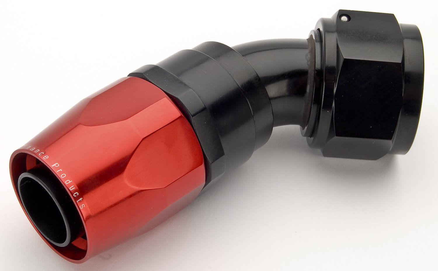 Red/Black 45° Max Flow Swivel Hose End -16AN