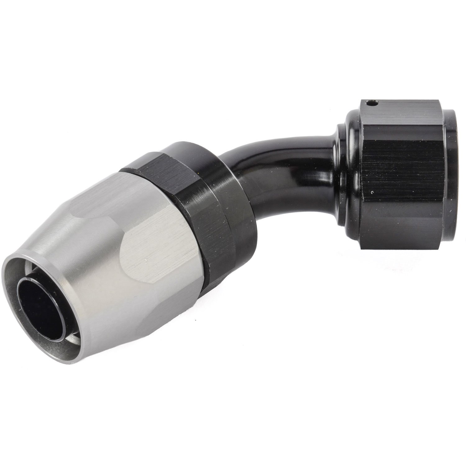 45-Degree HD AN Hose End Fitting [-12 AN Female Swivel, Black/Silver]