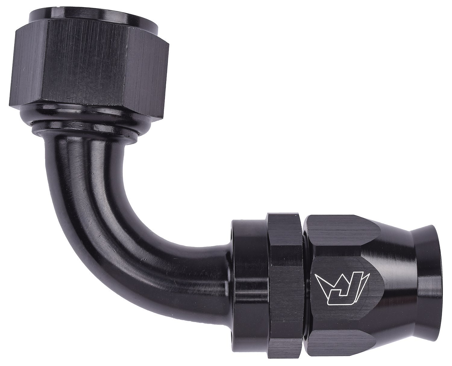 AN 90-Degree PTFE Hose End Fitting [-12 AN Female to -12 AN PTFE Hose, Black Anodized Aluminum]