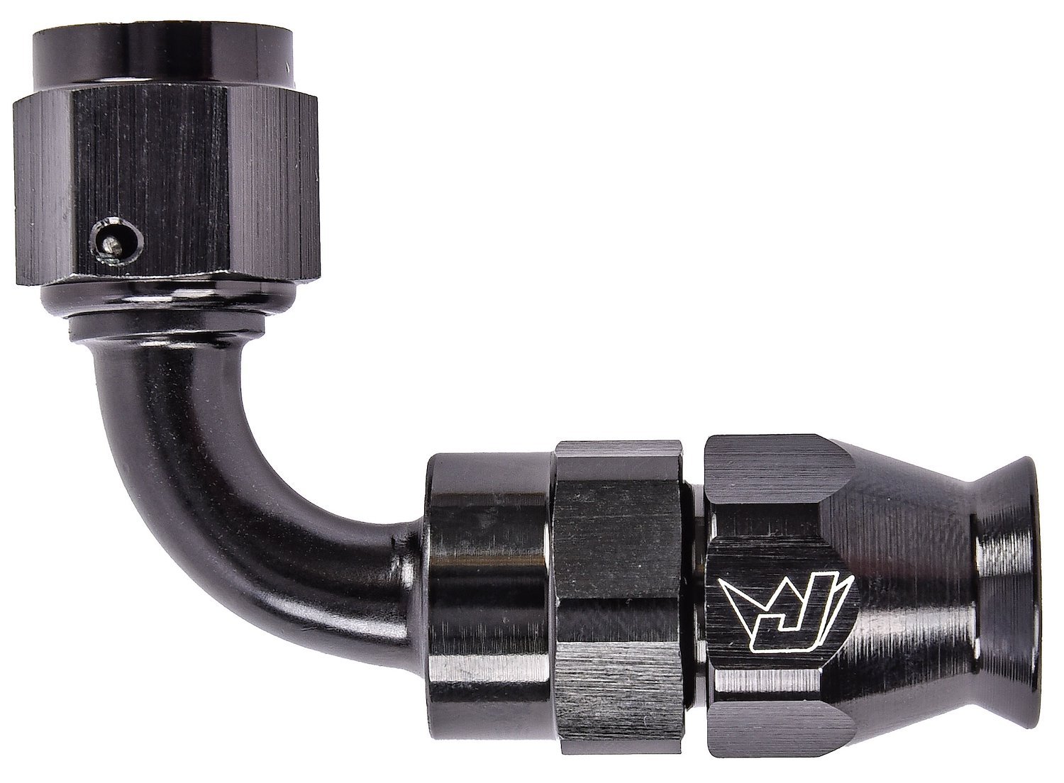 AN 90-Degree PTFE Hose End Fitting [-6 AN Female to -6 AN PTFE Hose, Black Anodized Aluminum]