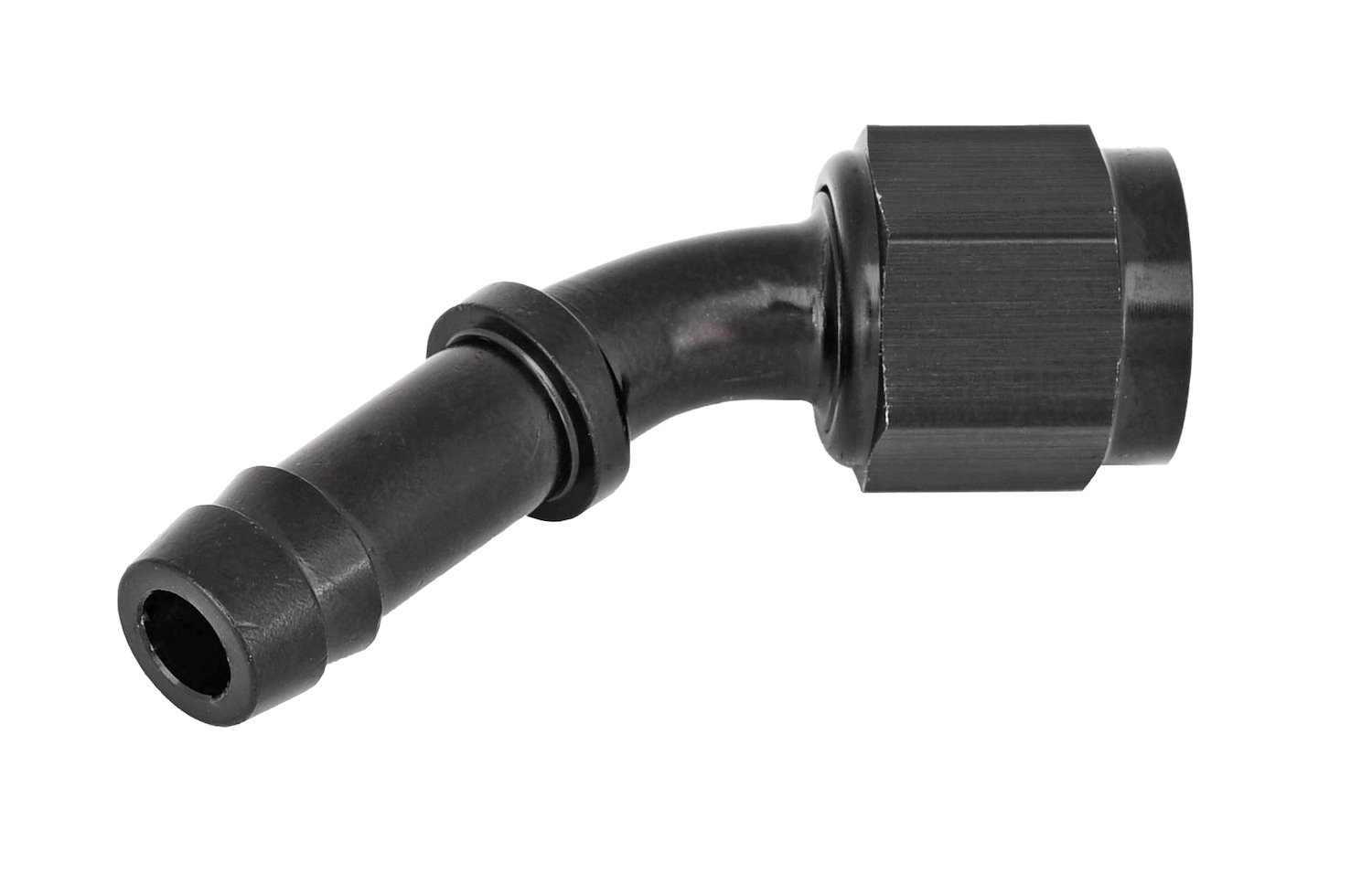 AN to 45-Degree Hose Barb Adapter Fitting [-6 AN Female to 3/8 in. I.D. Hose, Black]
