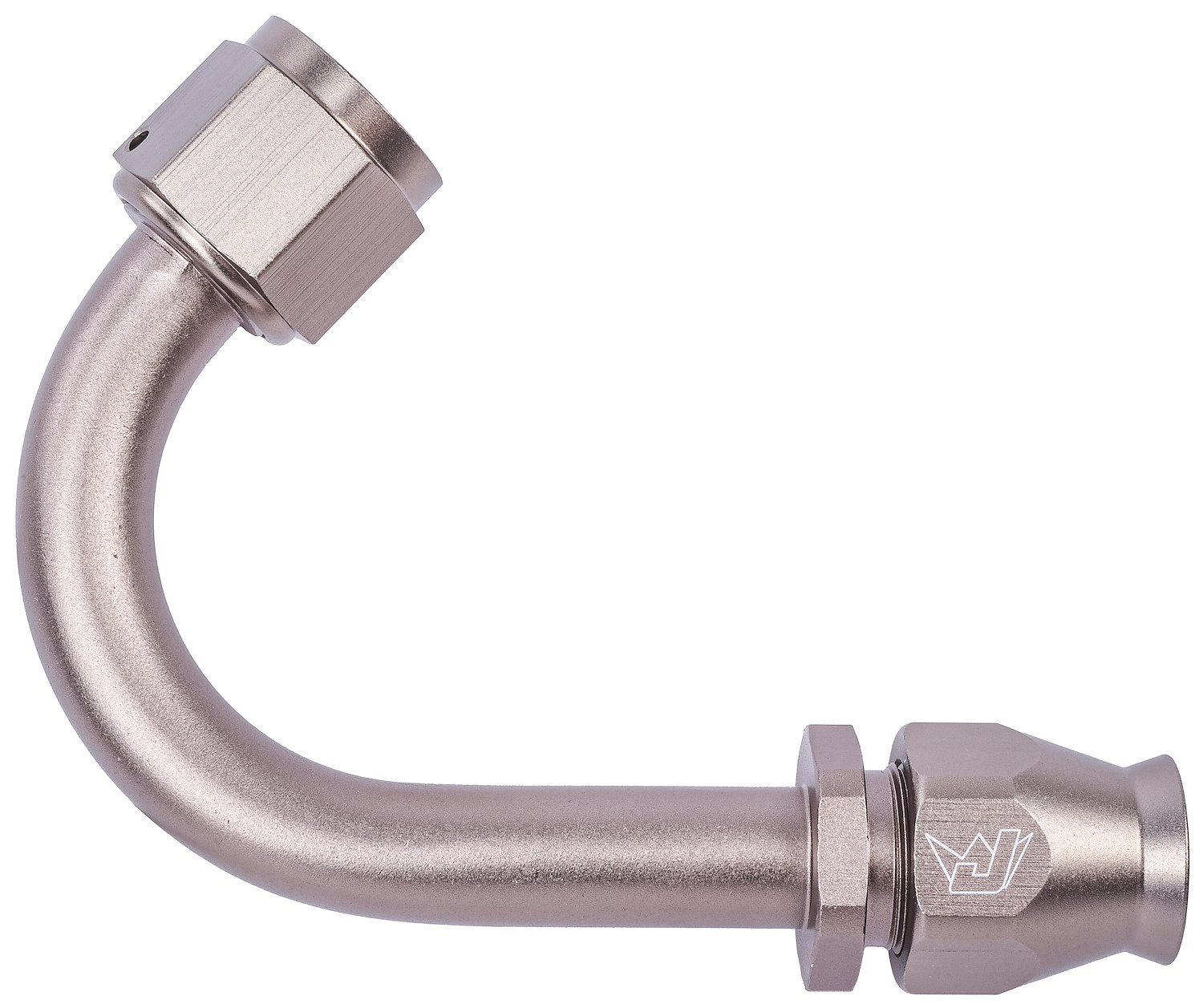 AN 135-Degree  A/C PTFE Hose End Fitting [-8 AN Female w/O-ring to -8 AN PTFE Hose, Champagne Anodized Aluminum]