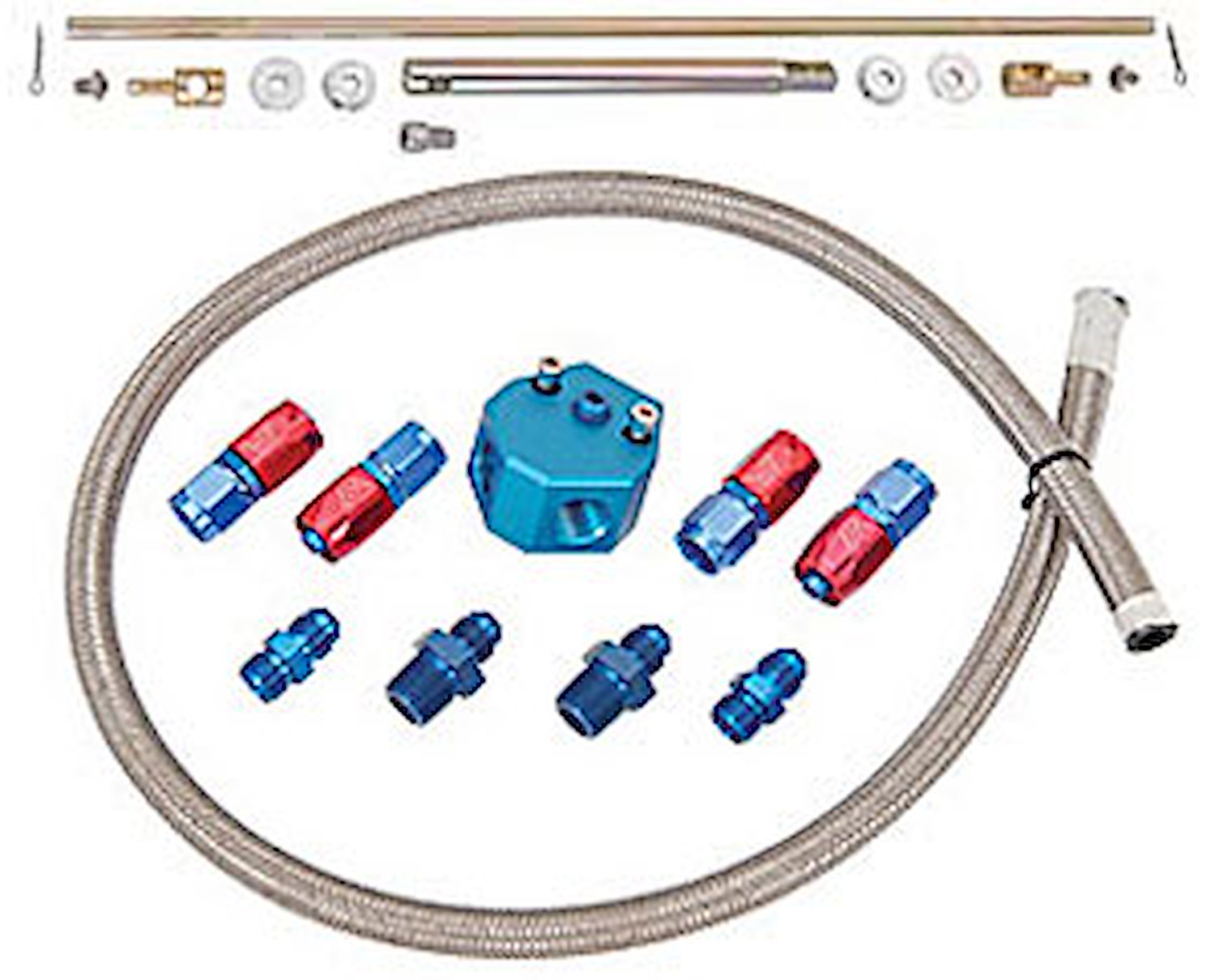 In-Line Tunnel Ram Linkage and Plumbing Kit Fits with Two Single-Feed Carburetors