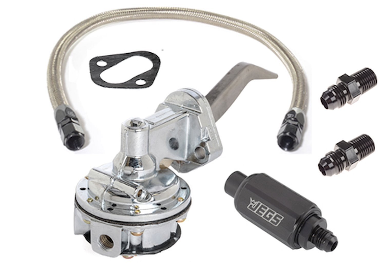Mechanical Fuel Pump & Installation Kit for Ford 289-302-351W [80 gph, Black Fittings]
