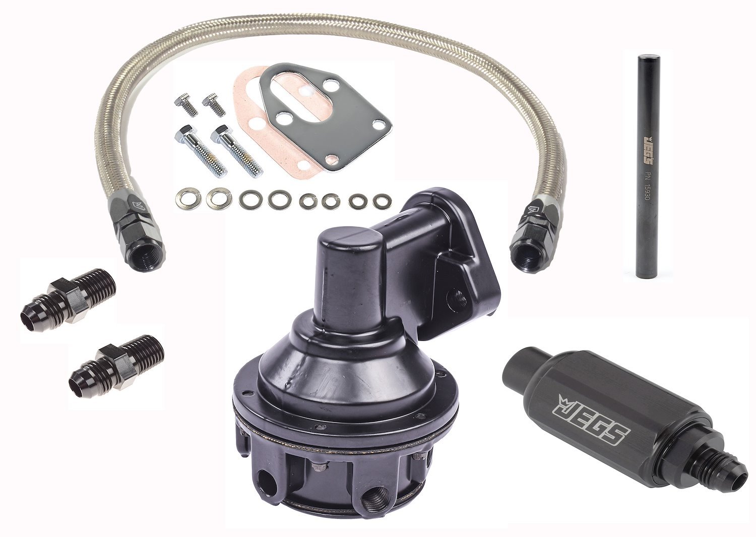 Mechanical Fuel Pump & Installation Kit for Big Block Chevy 396-427-454 [80 gph, Black Fittings]