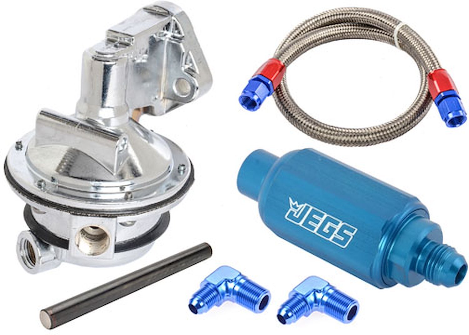 Mechanical Fuel Pump & Installation Kit for Big Block Chevy 396-427-454 [110 gph, Blue Fittings]