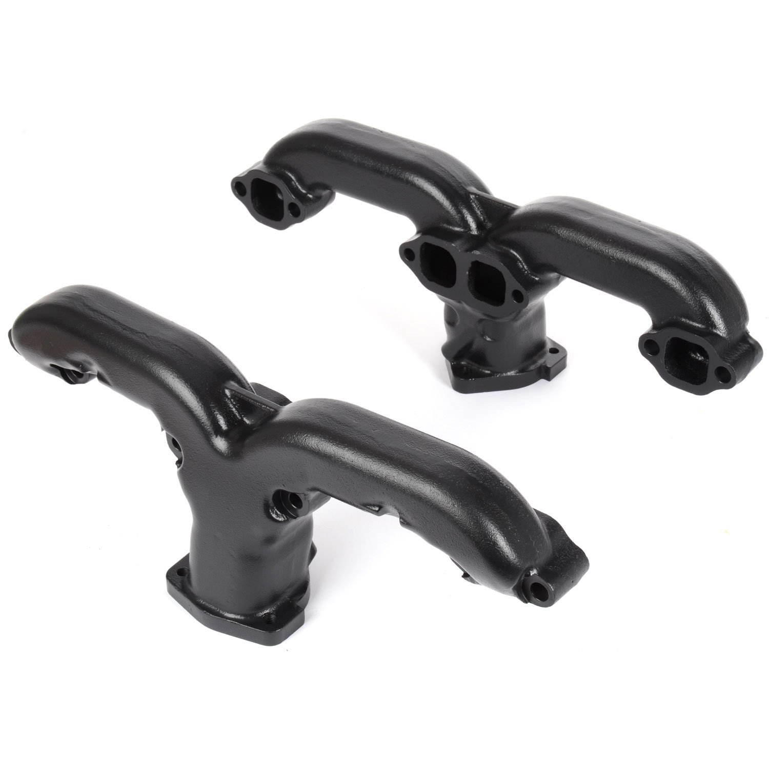 Black Ceramic Coated Rams Horn Style Exhaust Manifolds Fits Most Round/Square Port Small Block Chevy Stock Cylinder Heads