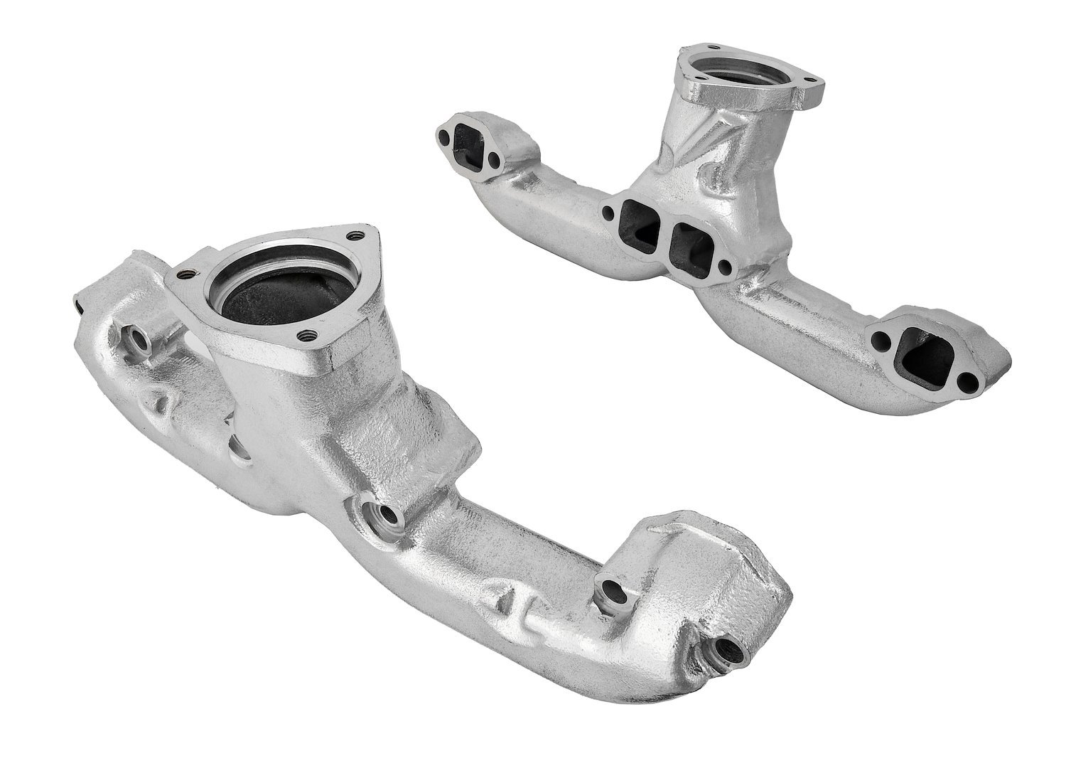 Silver Ceramic Coated Rams Horn Style Exhaust Manifolds [Fits Most Round/Square Port Small Block Chevy Stock Cylinder Heads]