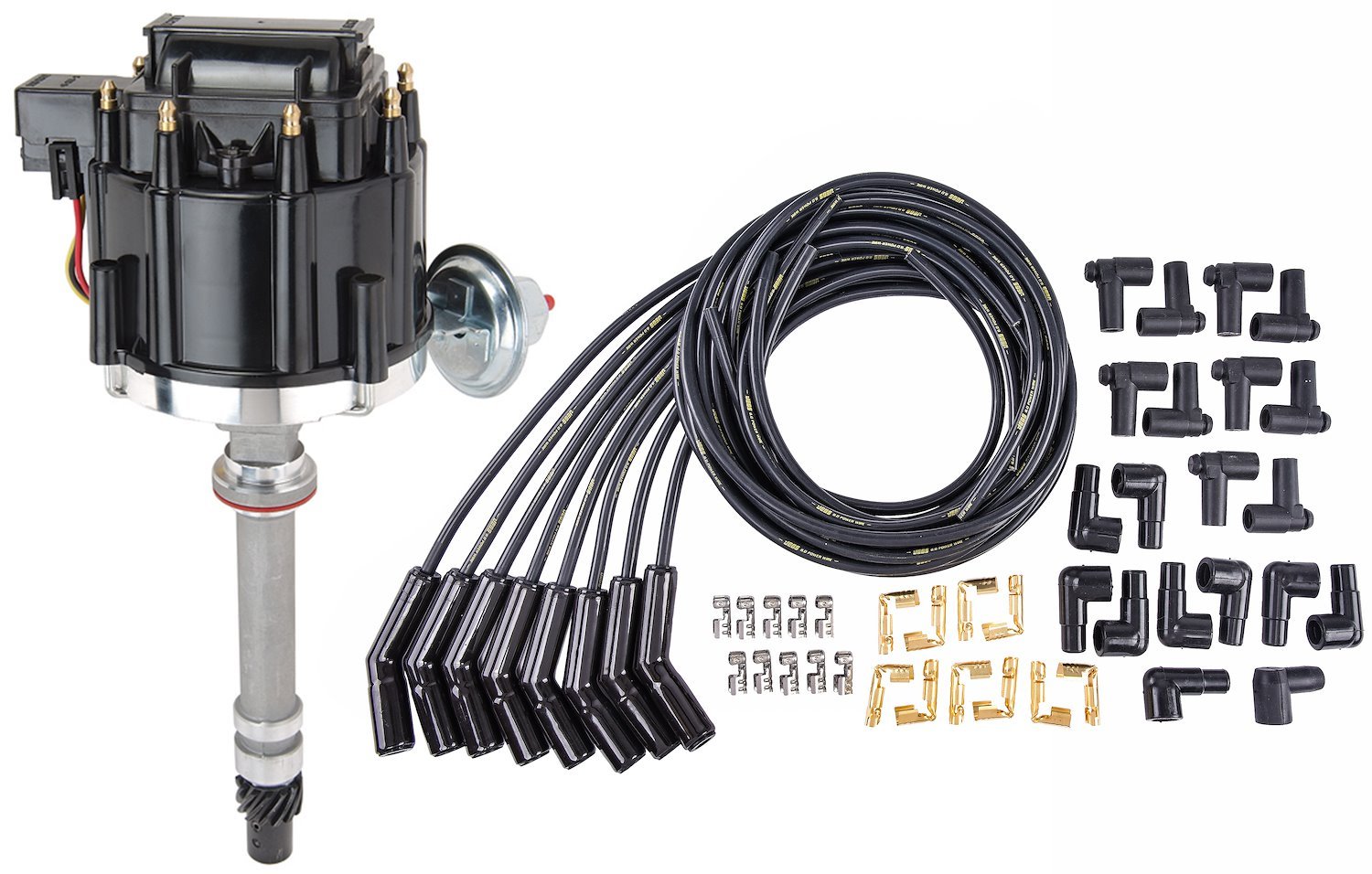 HEI Distributor Kit For Small Block & Big Block Chevy with 8 mm Black HI-Temp Wires & 135-Degree Ceramic Boots