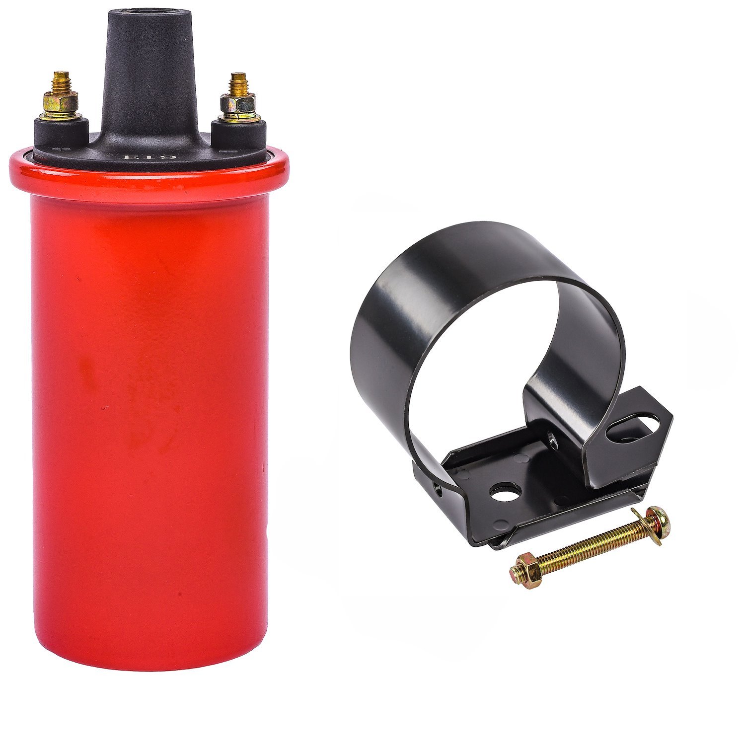 High-Energy Ignition Coil and Bracket Kit [Red Coil and Black Ford style Mounting Bracket]