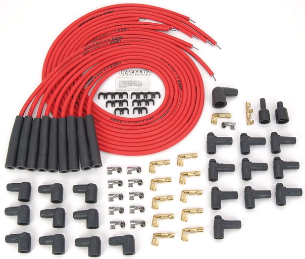 8.0mm Red Hot Pow'r Wires Small/Big Block Chevy Over Valve Covers or Under Headers & AMC 290-401 V8 W/HEI