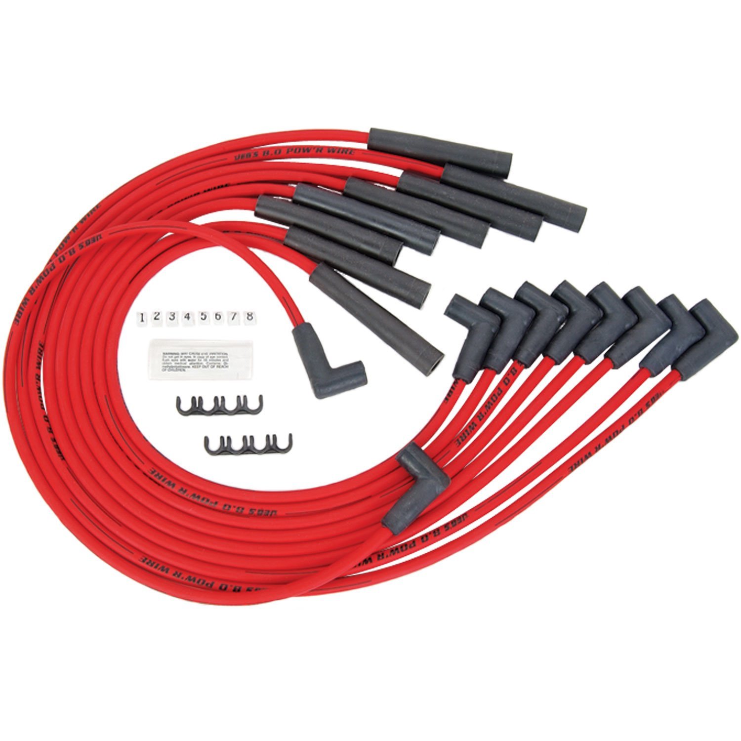 8.0mm Red Hot Pow'r Wires Ford 351W, 351C, 390, 429, 460 with HEI Cap