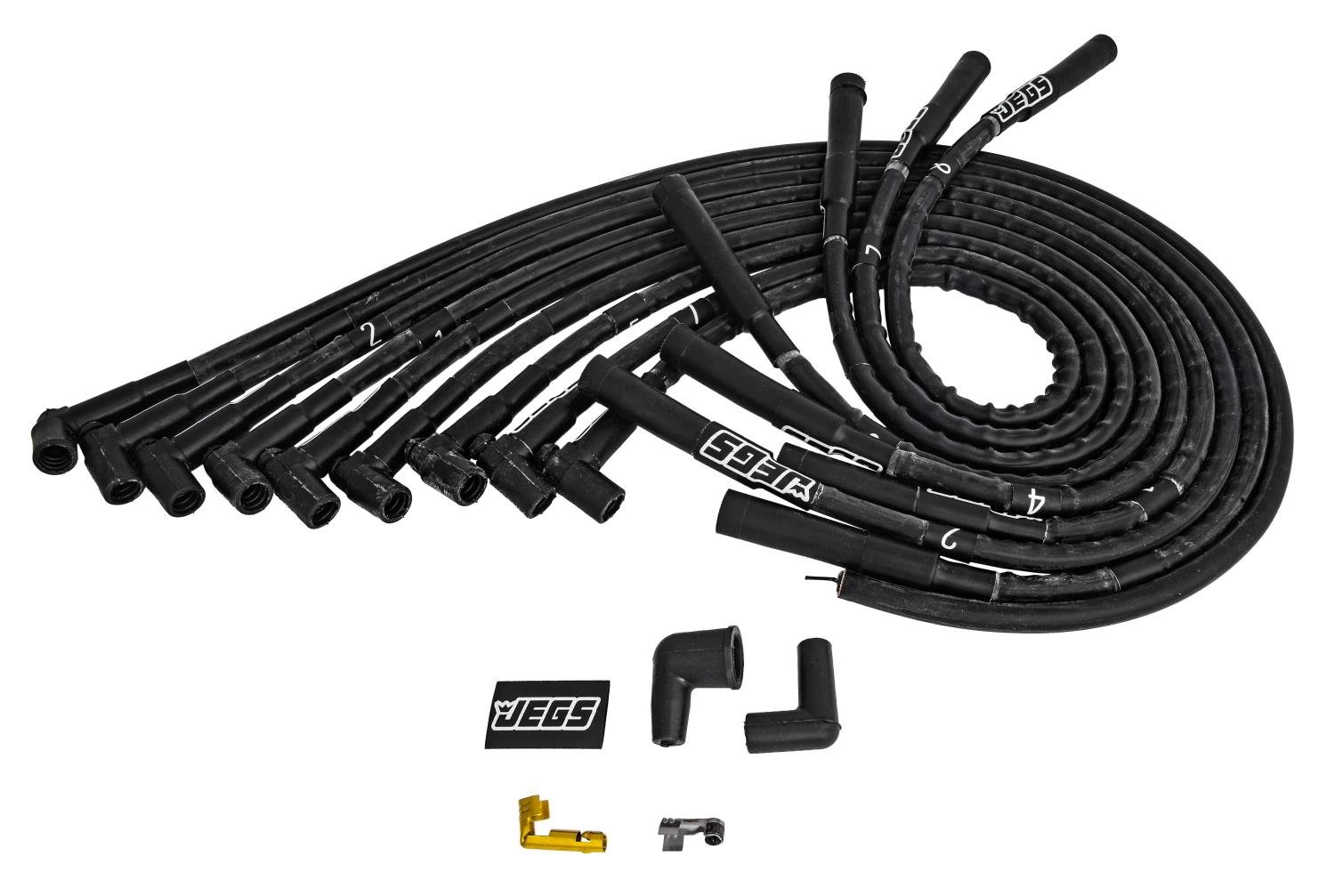 8mm Hi-Temp Sleeved Spark Plug Wire Set for Big Block Chevy 396, 402, & 454 w/HEI, Over Valve Cover w/Straight Boots [Black]