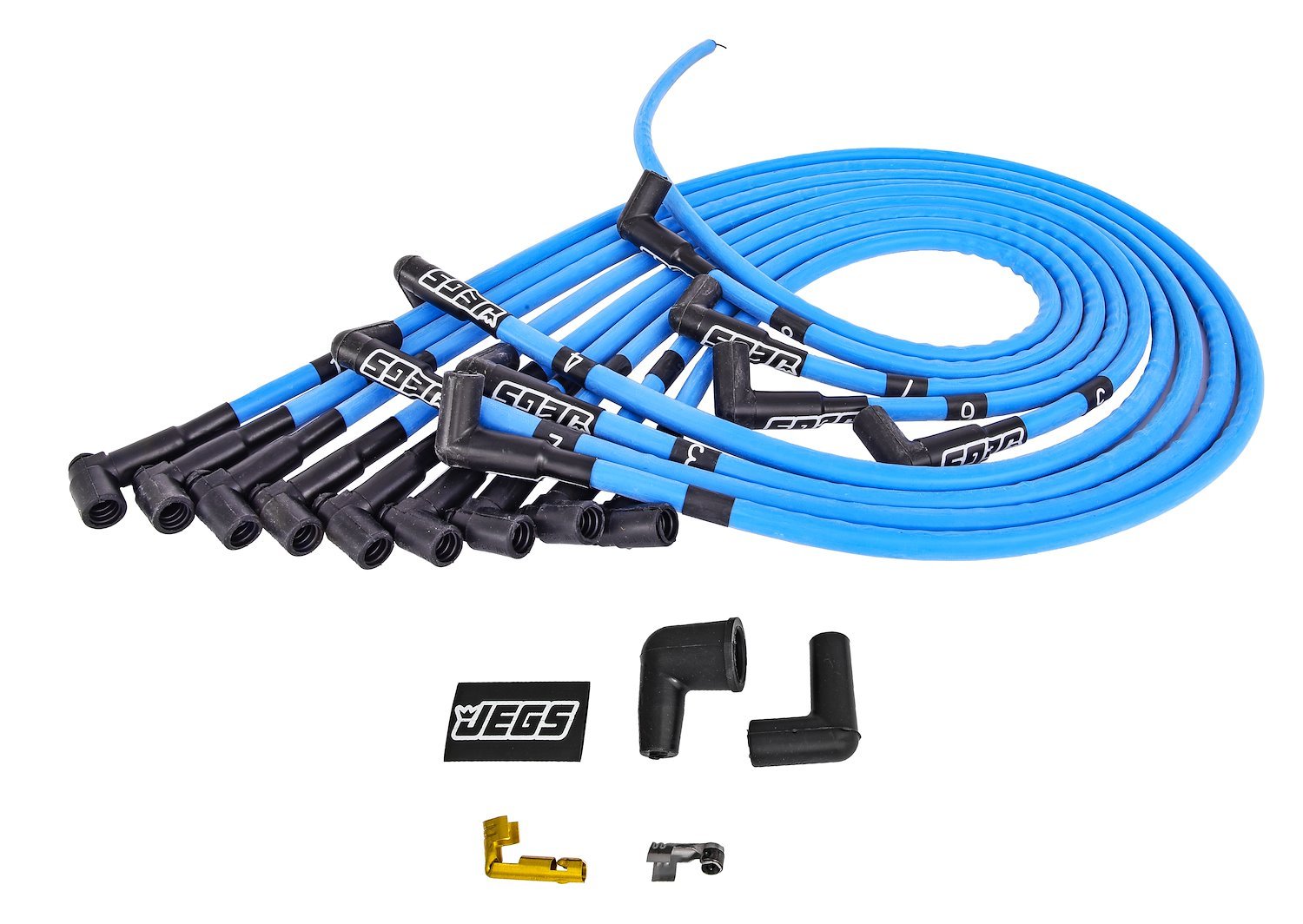 8mm Hi-Temp Sleeved Spark Plug Wire Set for Small Block Chevy 262-400 w/HEI, Over Valve Cover w/90-degree Boots [Blue]