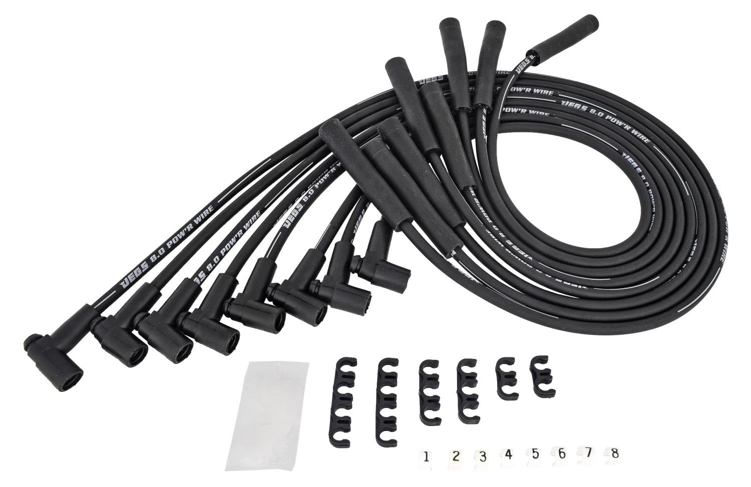 8.0mm Black Pow'r Wires for 1967-1991 AMC/JEEP 290-401 V8 w/HEI Distributor