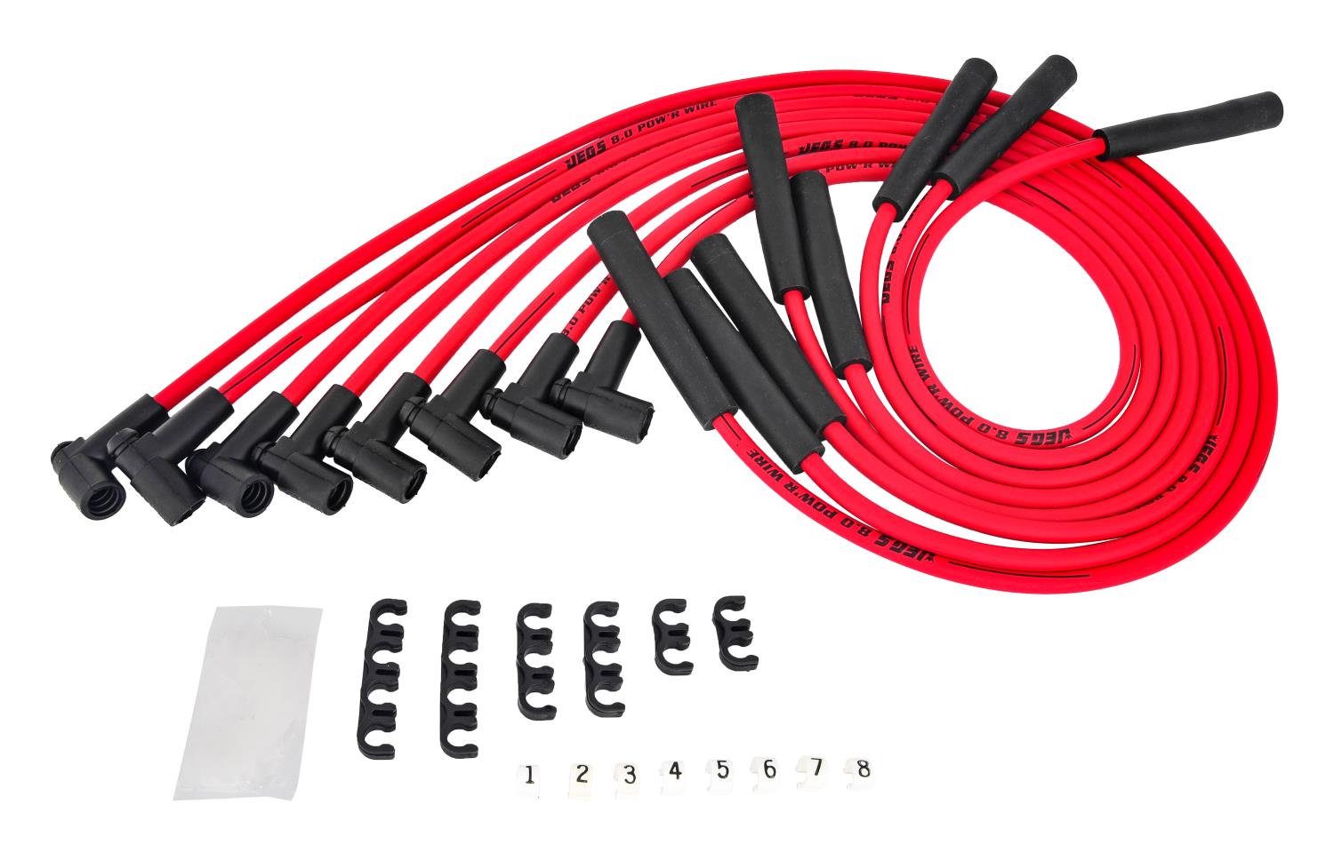 8.0mm Red Pow'r Wires for 1967-1991 AMC/JEEP 290-401 V8 w/HEI Distributor