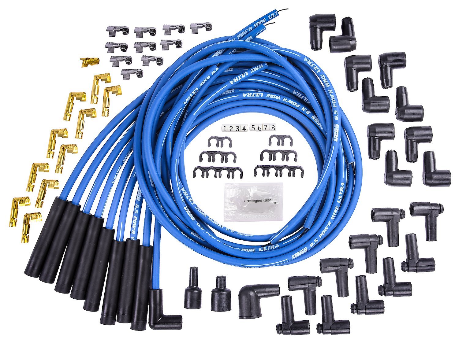 8.5mm Blue Ultra Power Wires for Small and Big Block Chevy Over Valve Covers or Under Headers and AMC 290-401 V8 w/ HEI