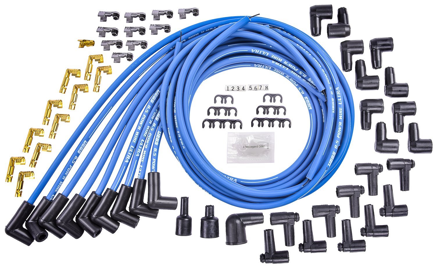 8.5mm Blue Ultra Pow'r Wires for Small and Big Block Chevy Over Valve Covers or Under Headers