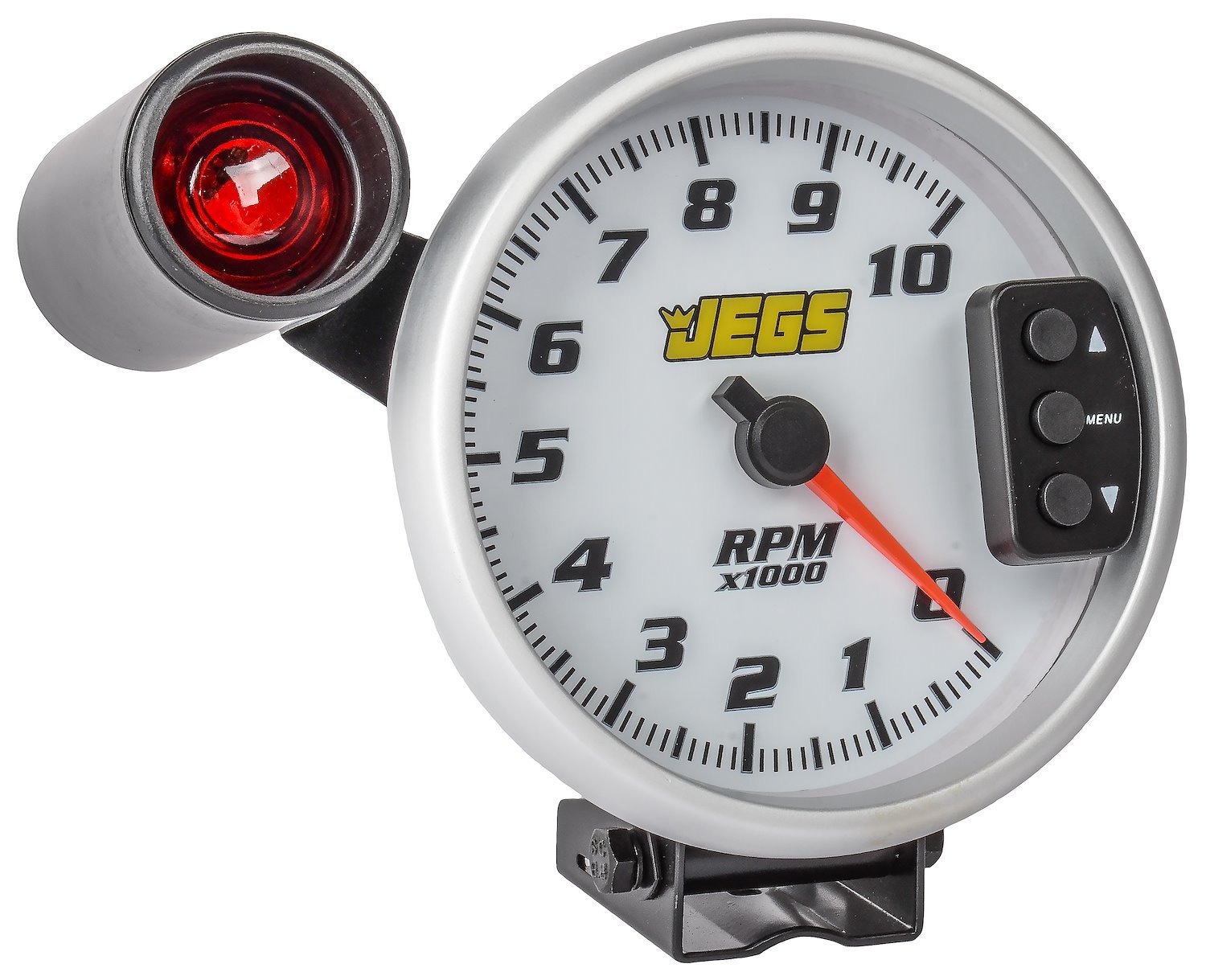 5 in. Tachometer with Shift Light and Peak RPM Memory Recall, 0-10,000 RPM [White Face with Silver Bezel]