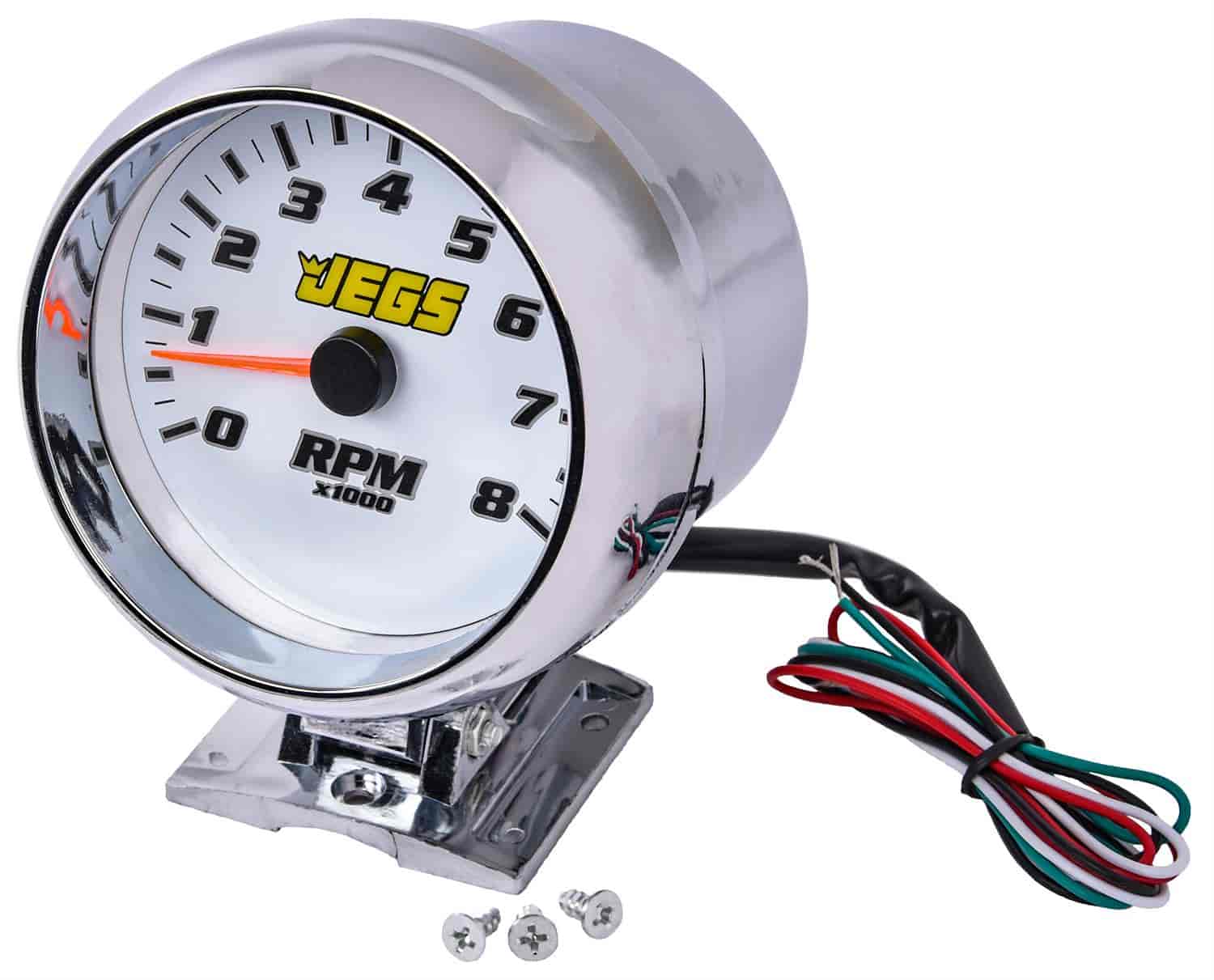 3 3/4 in. Pedestal Mount Tachometer, 0-8,000 RPM [White Face with Chrome Bezel]