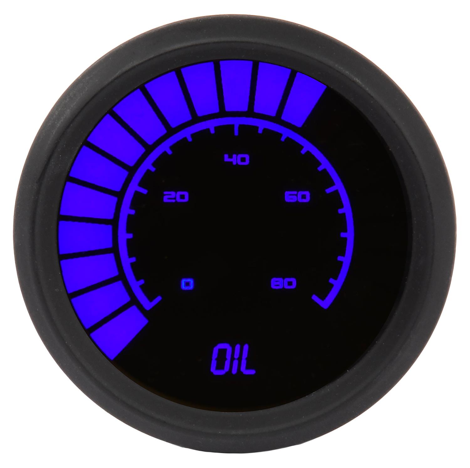 Oil Pressure Gauge LED Bar Graph [Black Bezel, Black Face, Blue Numbers]