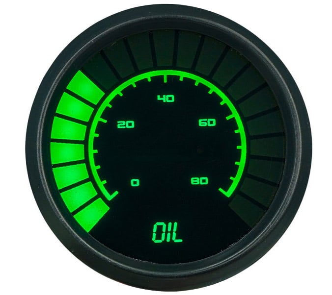 Oil Pressure Gauge LED Bar Graph [Black Bezel, Black Face, Green Numbers]