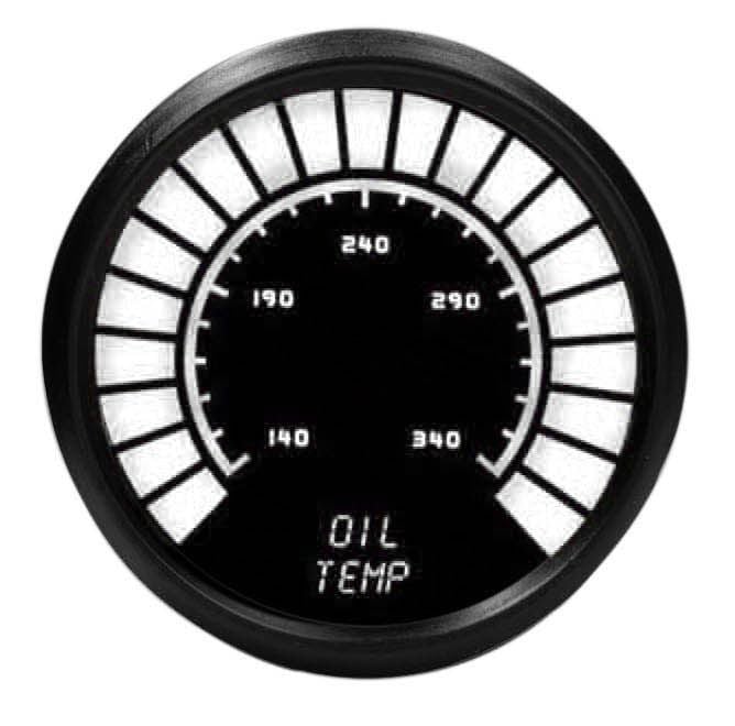 Oil Temperature Gauge LED Bar Graph [Black Bezel, Black Face, White Numbers]