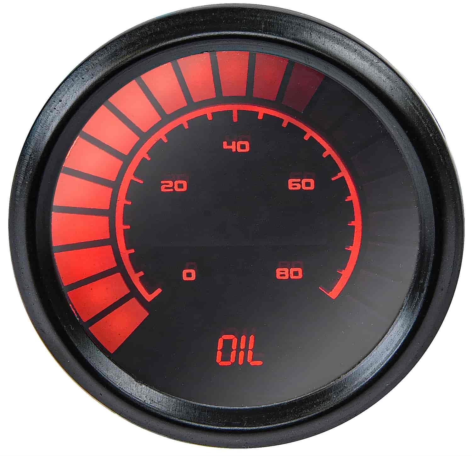 Oil Pressure Gauge LED Bar Graph [Chrome Bezel, Black Face, Red Numbers]