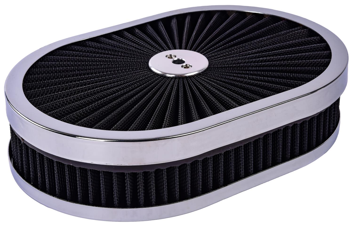 Oval Flow-Thru Air Cleaner Assembly 11.5 in. x 2 in. [Chrome Trim with Black Filter]