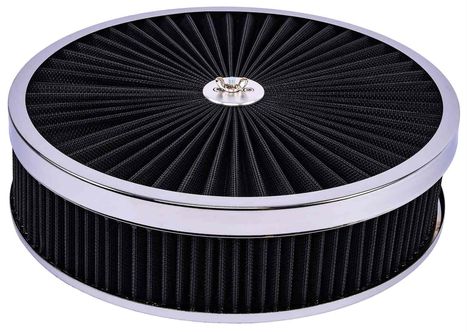 Round Flow-Thru Air Cleaner Assembly 14 in. x 3 in. [Chrome Trim with Black Filter]