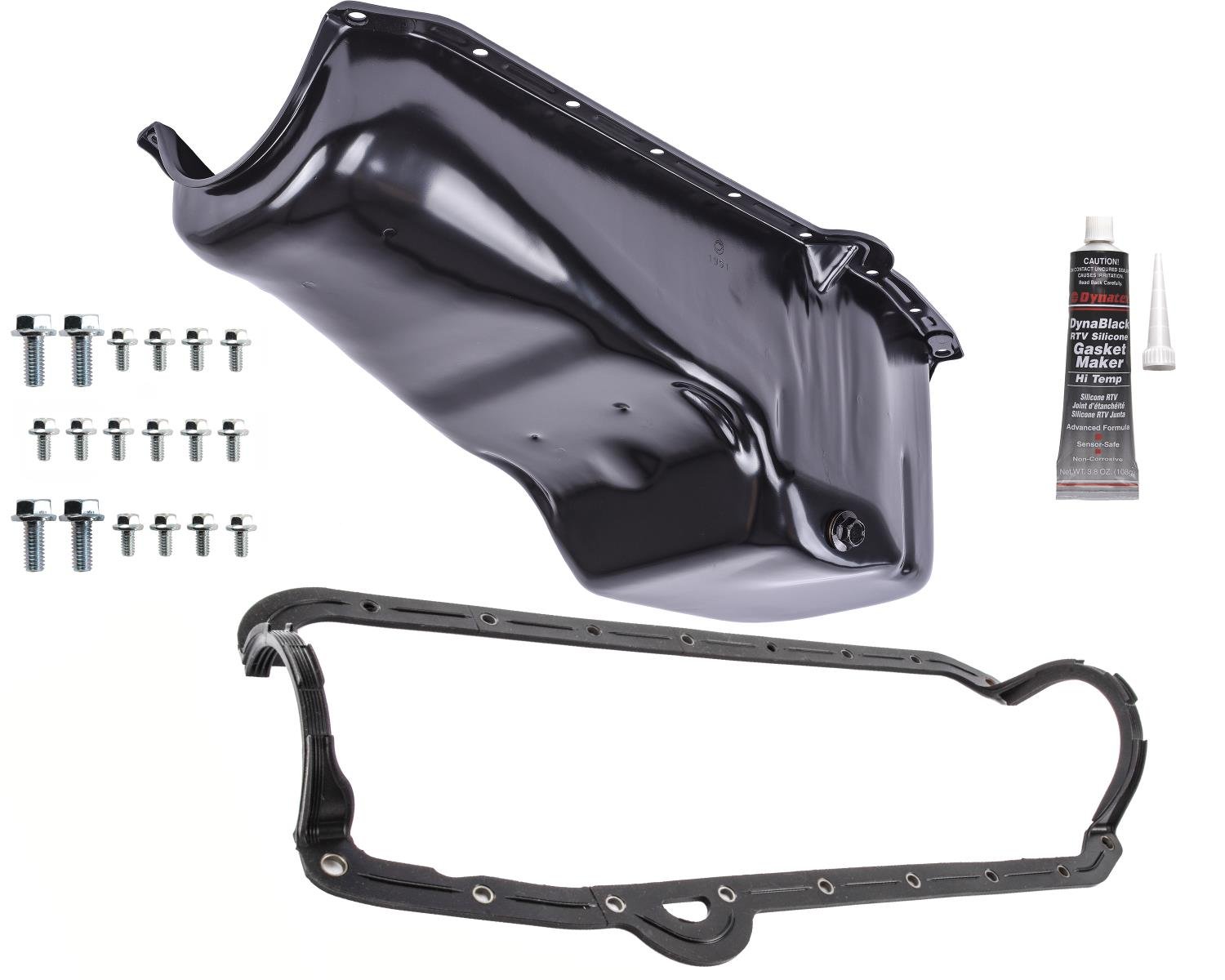 Stock-Style Replacement Oil Pan Kit for 1955-1979 Small Block Chevy w/Left Hand Dip Stick [Black]
