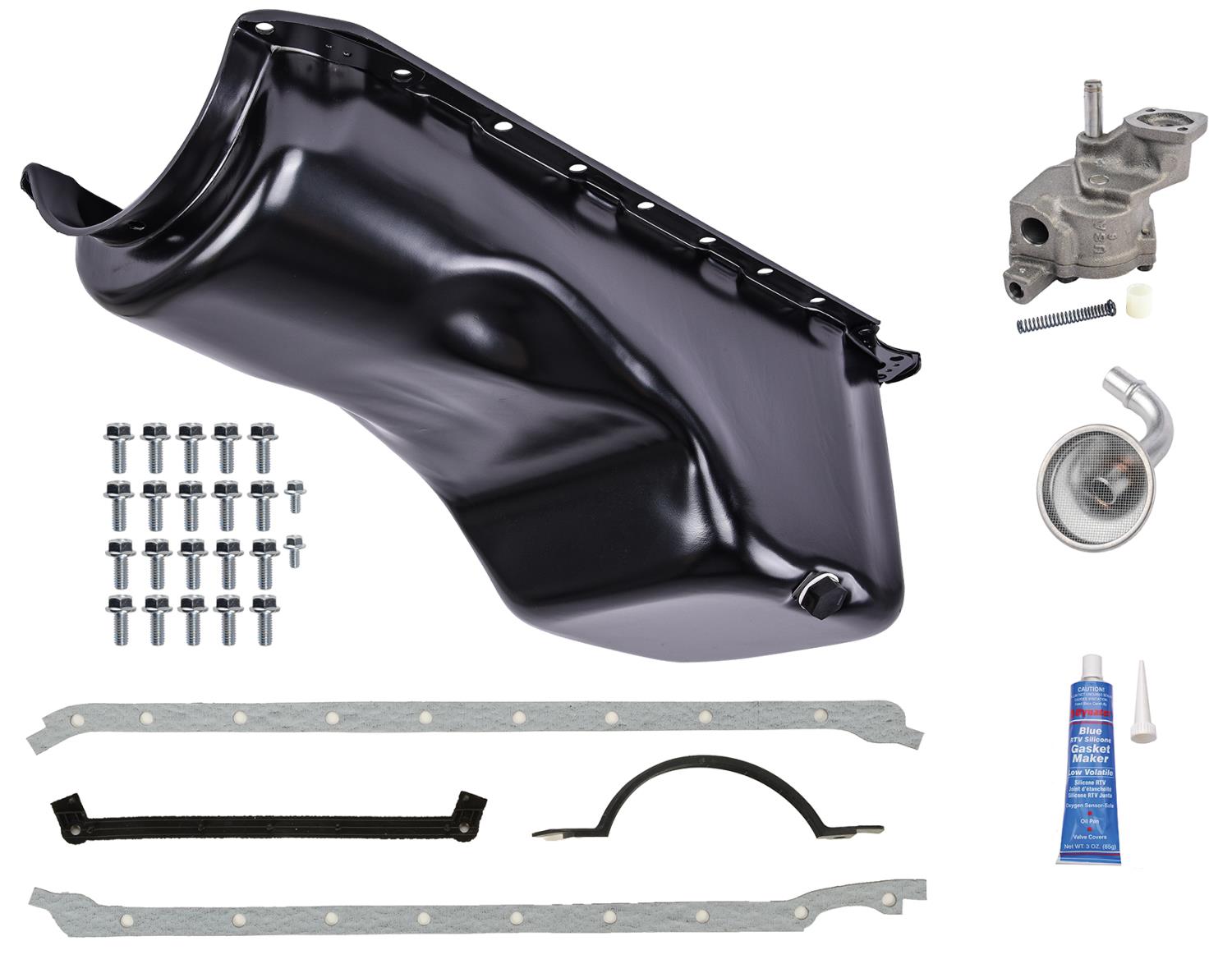 Stock-Style Replacement Oil Pan & Install Kit for 1964-1990 Big Block Chevy Mark IV [Black]