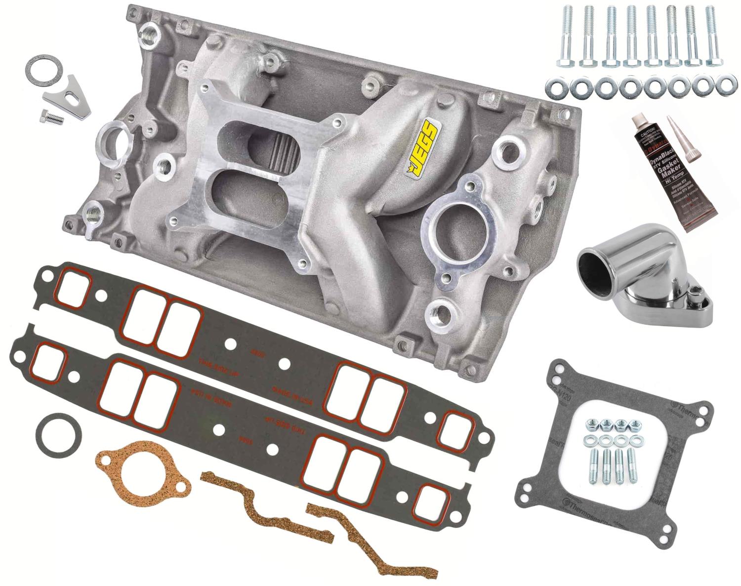 Cool Gap Intake Manifold Kit for Small Block Chevy with 1996-2002 Vortec L31 Cast Iron Heads, Dual Plane [Satin]