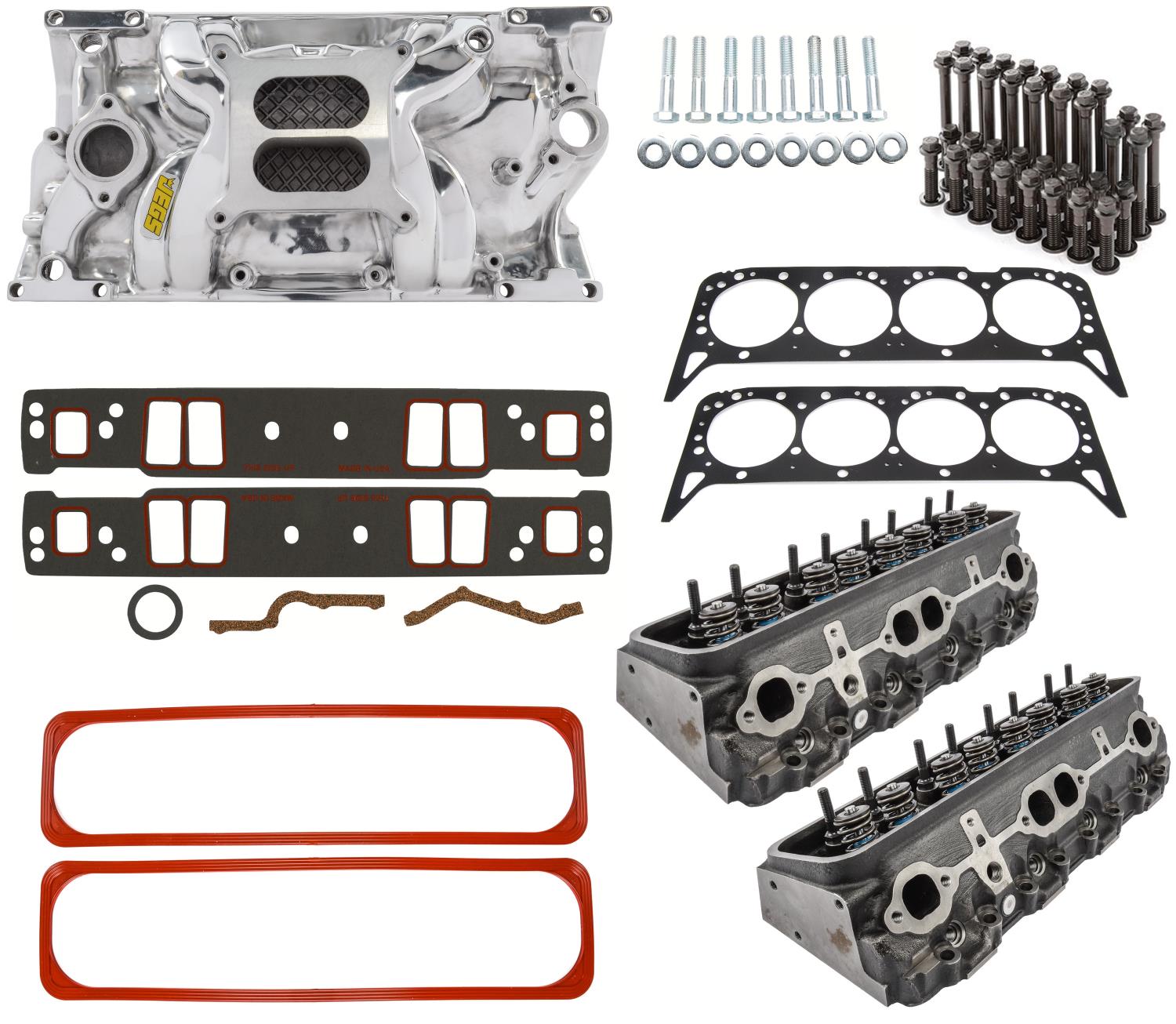 Vortec Cylinder Head & High Rise Intake Manifold Kit for 1996-2002 Chevy Small Block 5.7L Engine [Polished Dual Plane]