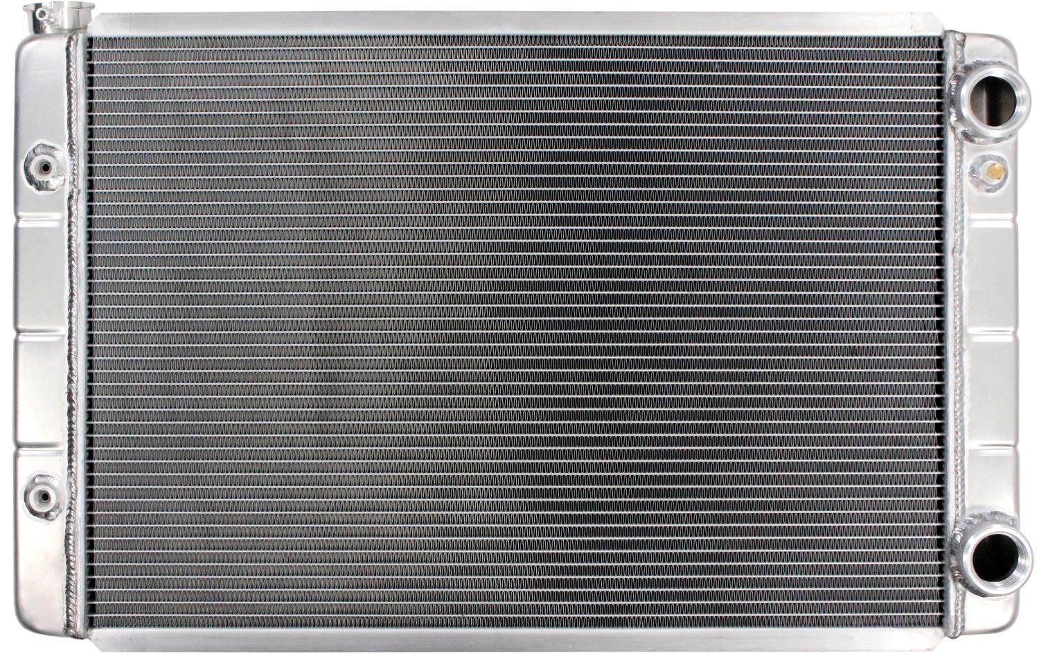 Chevy LS Configuration Double Pass Aluminum Radiator, 2 Row, 1 in. Core w/ ORB Ports & Transmission Cooler [Crossflow]