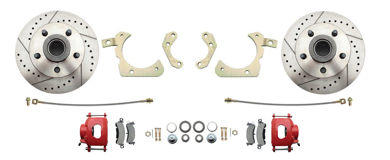 Front Disc Brake Conversion Kit for 1959-1964 Chevrolet Bel Air, Biscayne, Impala [Premium Kit w/Red Calipers]