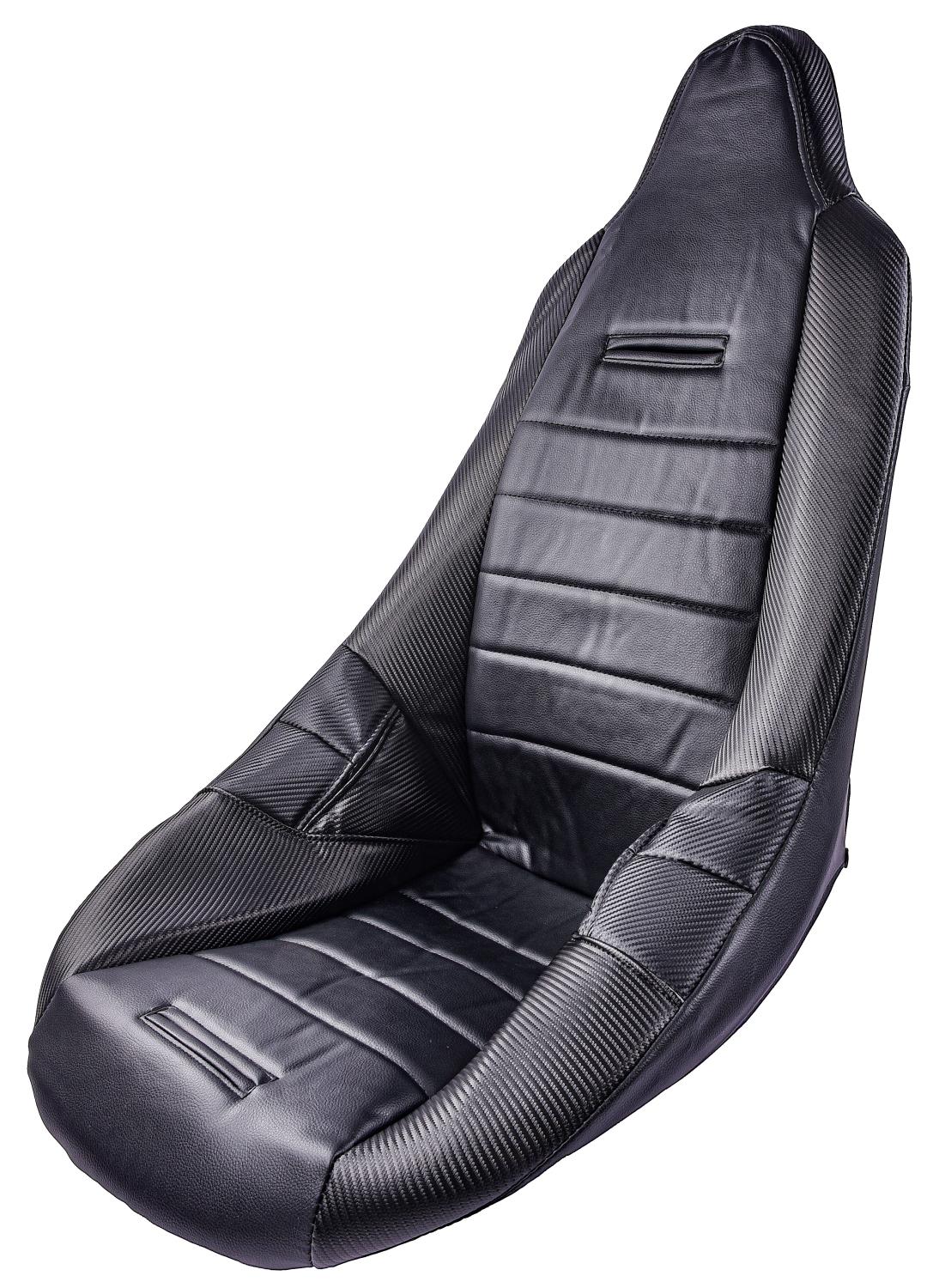 Pro High Back Custom Seat Cover Black with Faux Carbon Fiber Trim