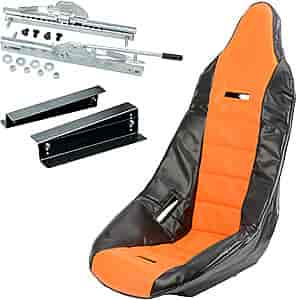 Pro High Back Race Seat Kit [Seat, Orange/Black Cover, Seat Mount and Sliders]