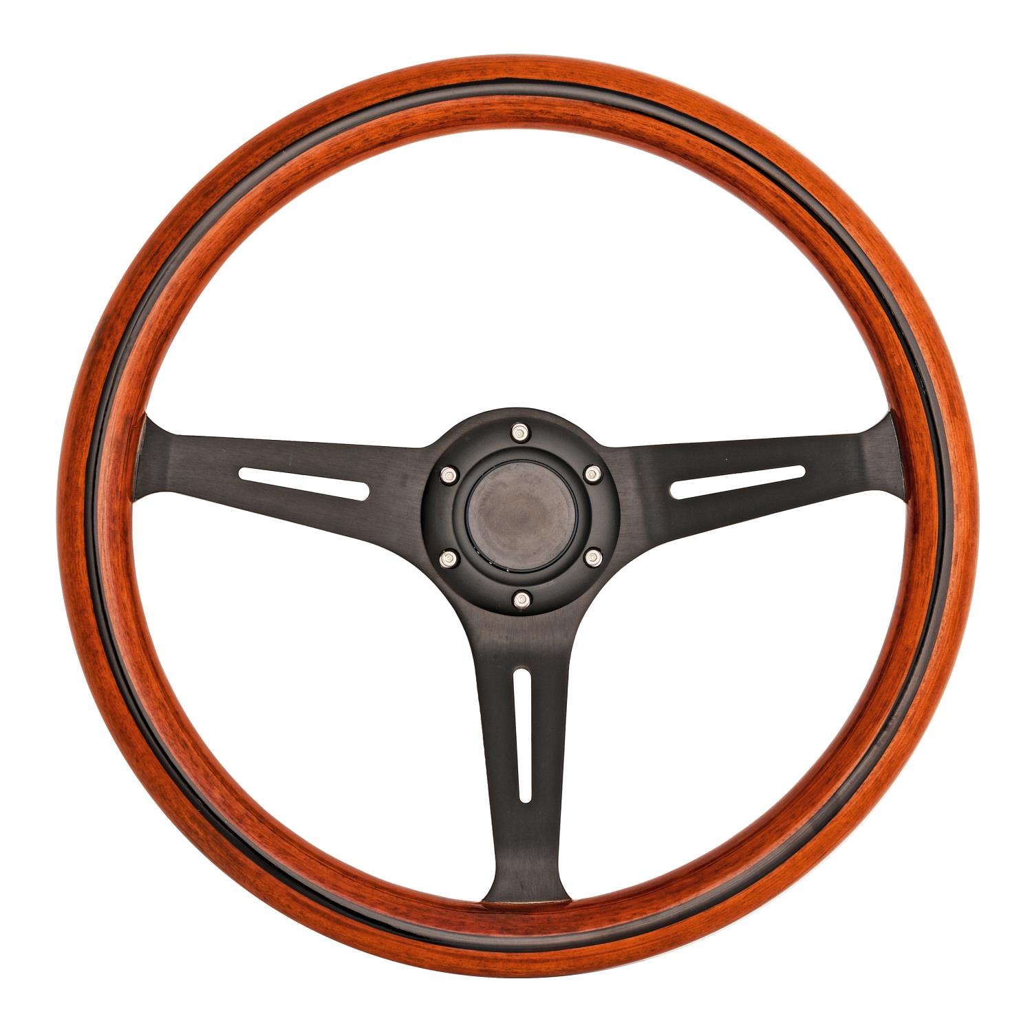 Classic Walnut Wood Grain Steering Wheel, Black Slotted 3-Spoke [15 in. Diameter]