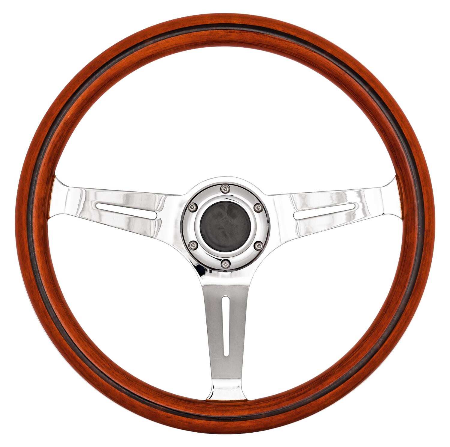 Classic Walnut Wood Grain Steering Wheel, Chrome Slotted 3-Spoke [15 in. Diameter]