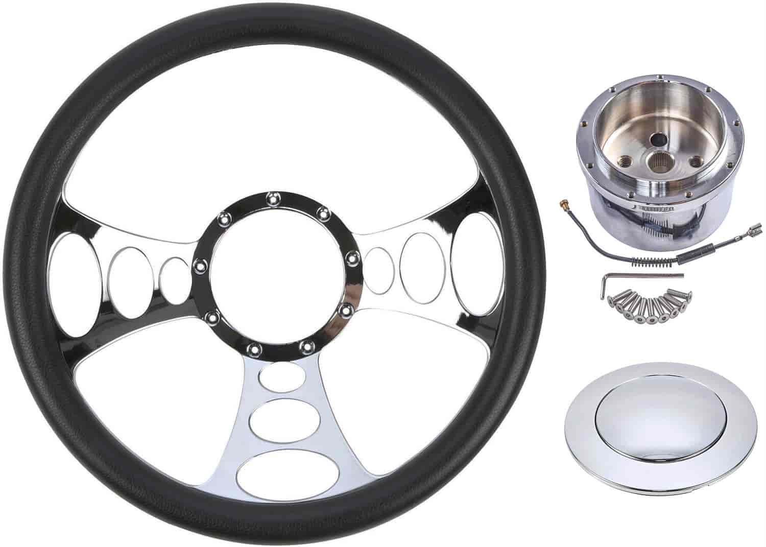 Chrome-Plated Billet Aluminum 14 in. Steering Wheel kit [Solstice Spoke Design]