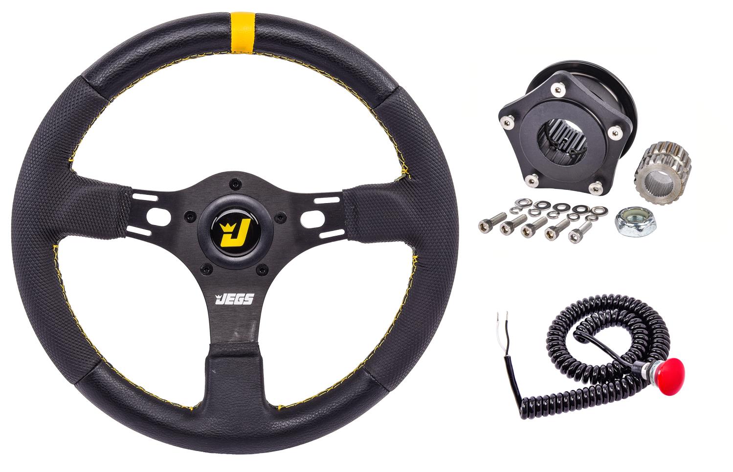Premium Drag Race Steering Wheel Kit with Quick Release GM Splined Hub and Micro Switch