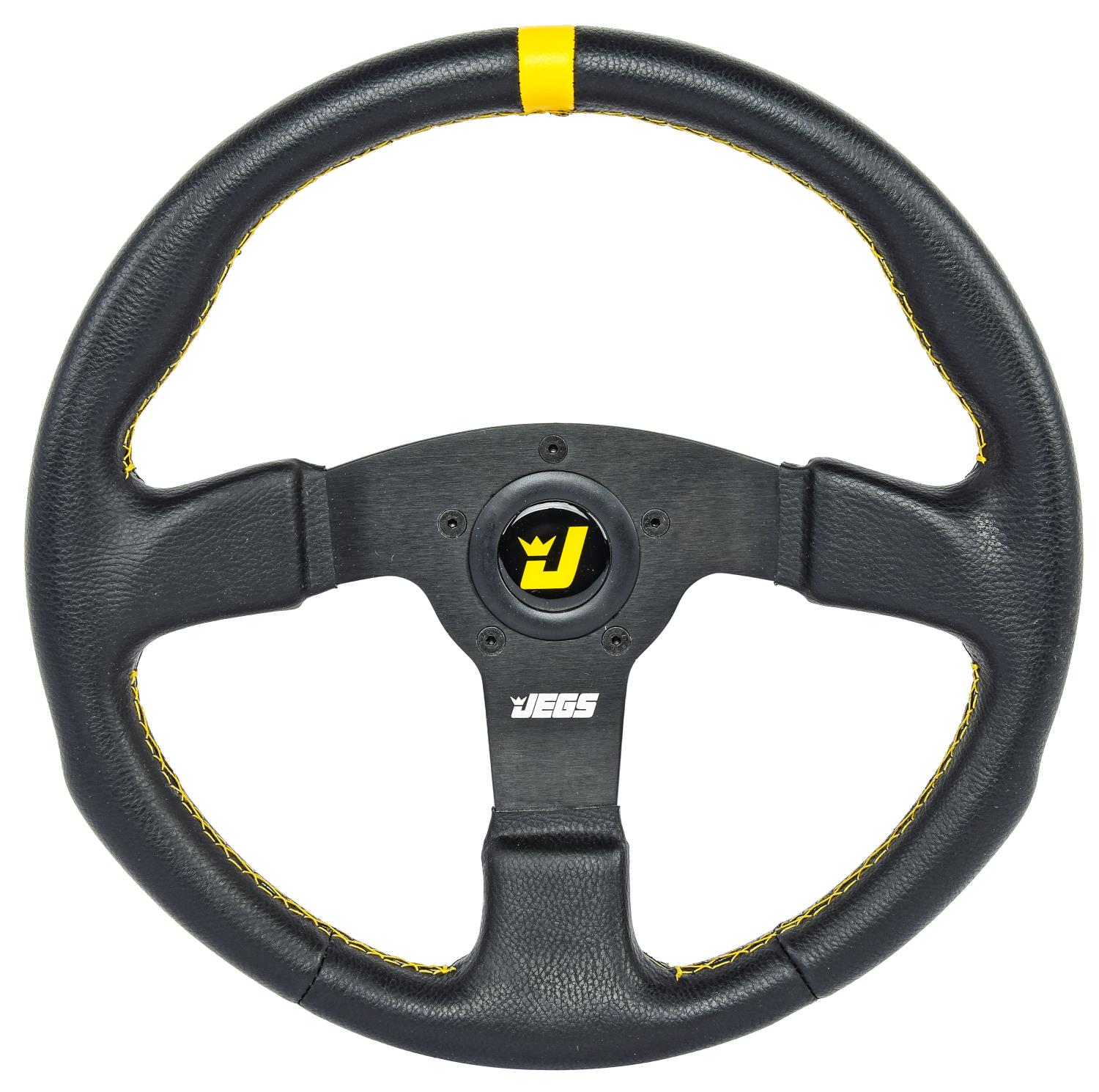 Premium Racing Steering Wheel, Black 3-Spoke with Black Wrap [13 1/2 in. Dia.]