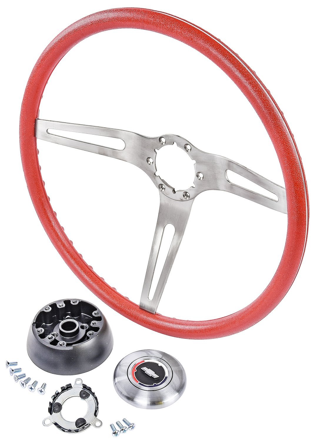 3-Spoke Comfort Grip Steering Wheel Kit Fits Select 1969-1972 Chevrolet Cars [Red Grip]
