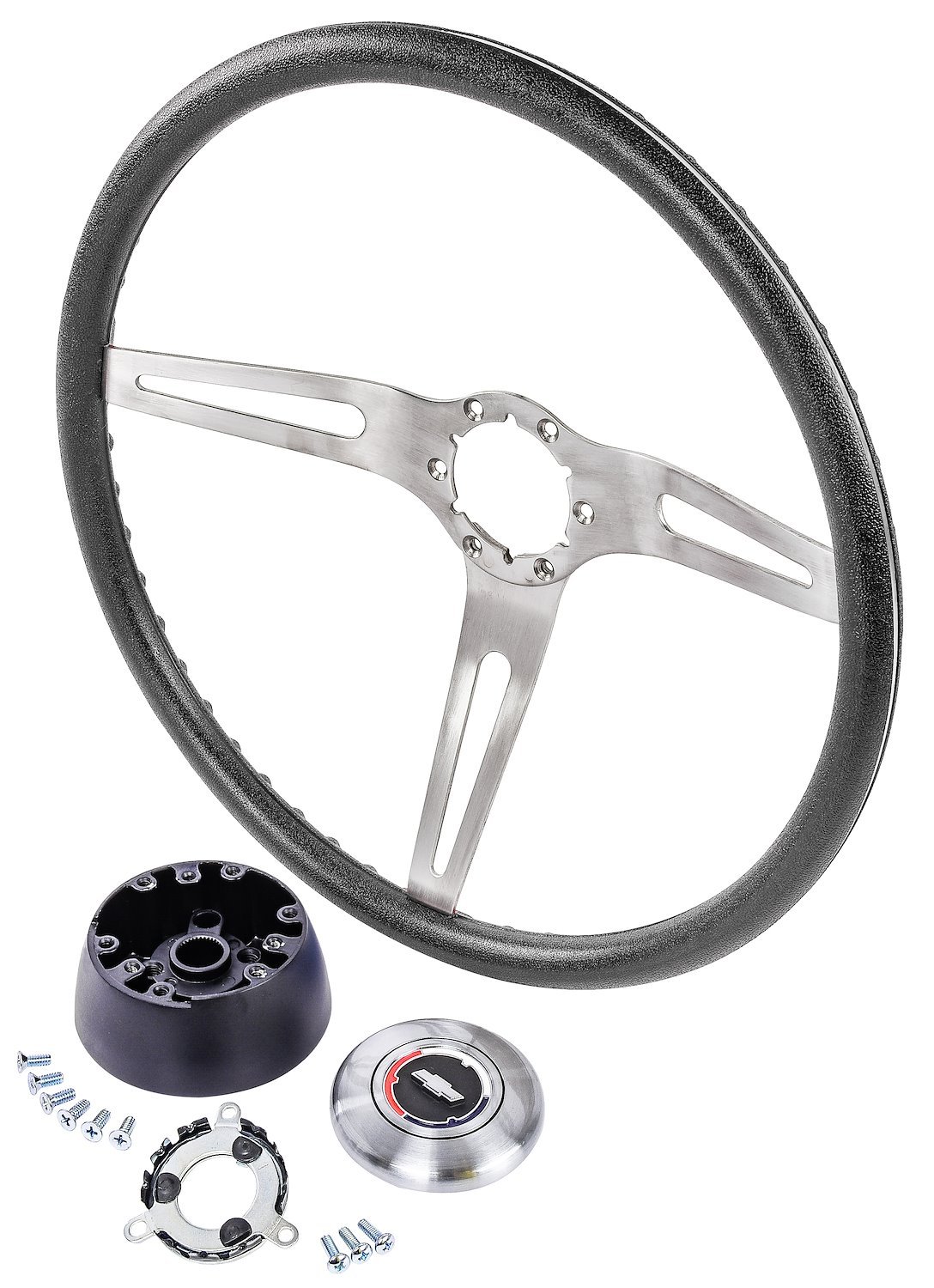 3-Spoke Comfort Grip Steering Wheel Kit Fits Select 1967-1969 Chevrolet Cars & 1960-1975 Chevrolet & GMC Trucks [Black Grip]