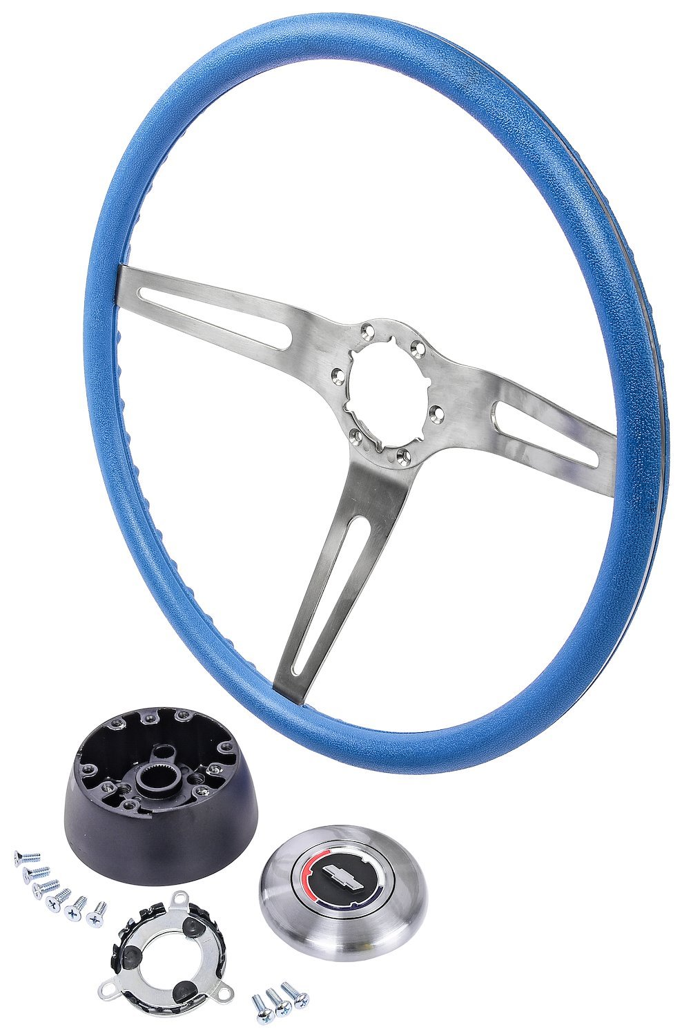 3-Spoke Comfort Grip Steering Wheel Kit Fits Select 1967-1969 Chevrolet Cars & 1960-1975 Chevrolet & GMC Trucks [Blue Grip]
