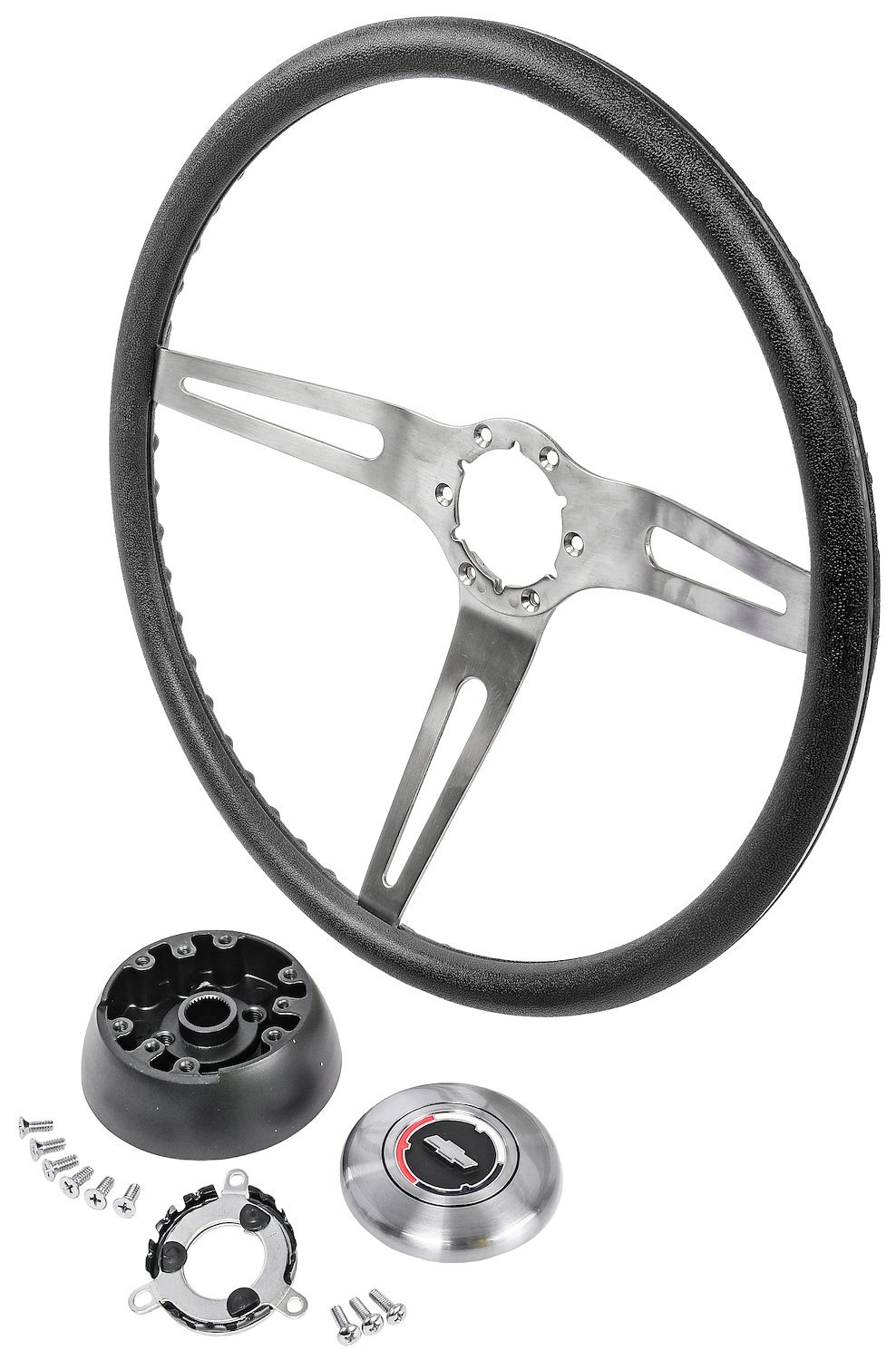 3-Spoke Comfort Grip Steering Wheel Kit Fits Select 1969-1972 Chevrolet Cars [Black Grip]